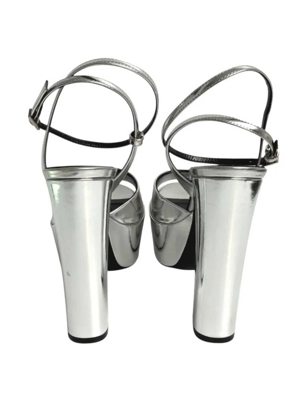SAINT LAURENT Metallic Silver Leather "Jodie" Platform Open Toe Sandals sz 38.5 - Picture 3 of 10